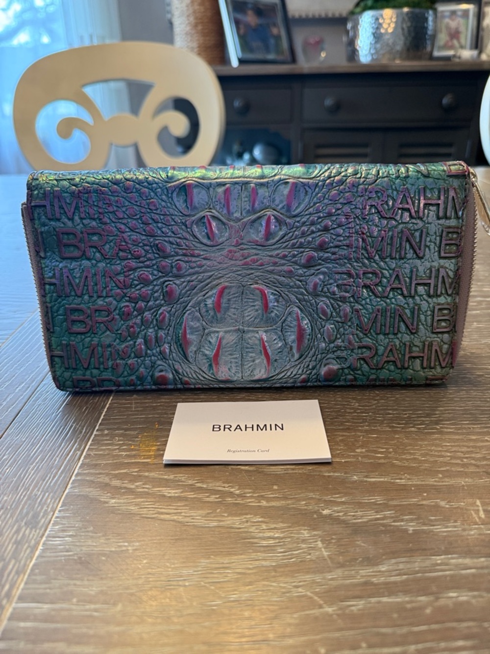 Brahmin large clutch wallet Skyler Multi Adama Iridescent CrocEmbossed read Rare - Picture 2 of 12